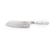 Нож «Сантоку» с грантонами 18 см, L 30 см, нерж. сталь / АБС-пластик, цвет ручки белый, Marble
