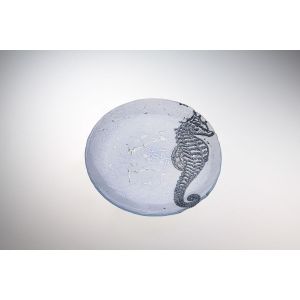 Тарелка d 22 см h 2 см, стекло, цвет пастельно-голубой с серебристым декором, Sea Horse