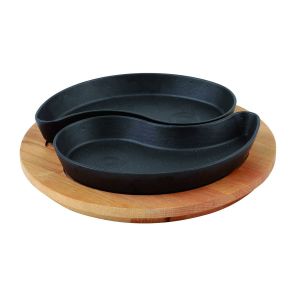 Набор из двух тарелок для фахитас, форма YINGYANG и деревянный поднос 10x20cm.