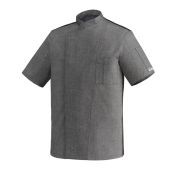 Куртка поварская мужская на кнопках, короткий  рукав, воротник-стойка, нагрудный карман, 65% полиэстер, 35% хлопок, серая джинса, размер XL (54-56)