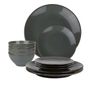 Набор из 12 предметов (тарелка d 18 см – 4 шт, салатник d 16 см – 4 шт, тарелка d 26 см – 4 шт), фарфор, цвет темно-серый, Seasons