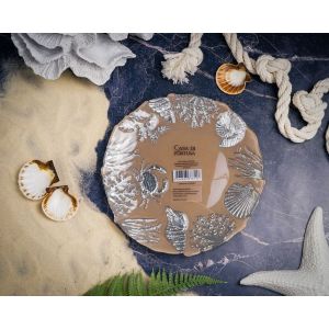 Тарелка d 21 см h 2 см, стекло, цвет пастельно-бежевый с серебристым декором, Crab