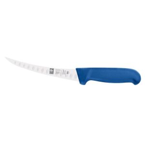 Нож обвалочный 150/290 мм. изогнутый, жесткое лезвие с бороздками, синий SAFE Icel /1/6/